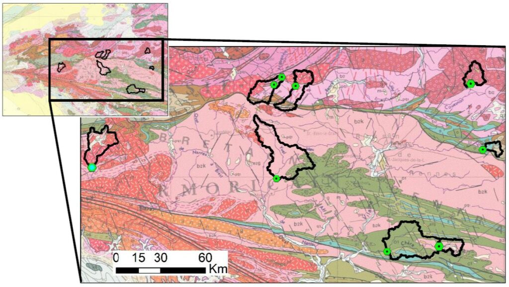 Carte geologique et limite de bassin versant